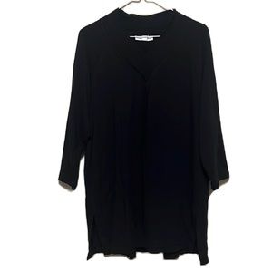 Pure Jill, 3/4 Sleeves, V-Neckline, Slits on side Top, Charcoal Black, Size XL
